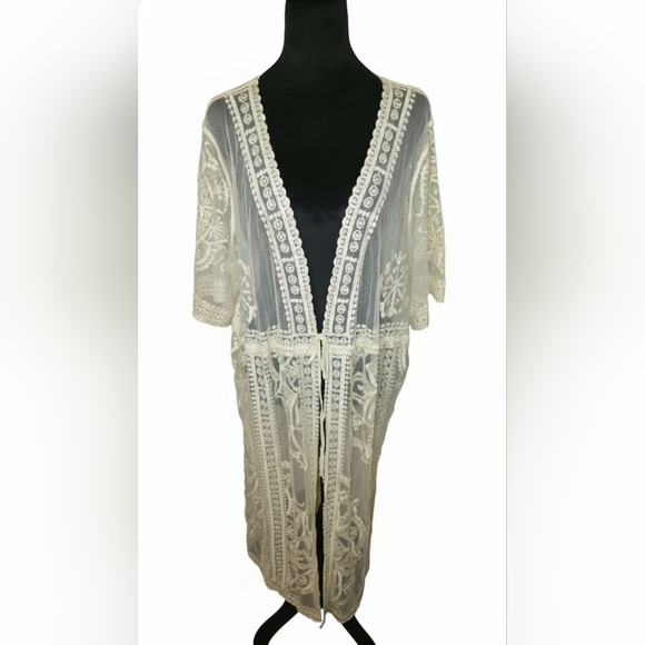 Coco & Shay Embroidered Lace Kimono Duster Swim Coverup 1x/2x - Picture 2 of 10